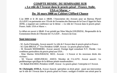 Séminaire : Le rôle de l’Avocat dans le procès pénal : France, Italie,  USA et Maroc.