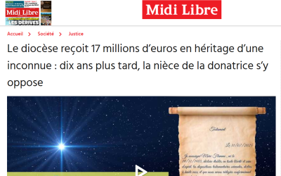 Le diocèse reçoit 17 millions d’euros en héritage d’une inconnue : dix ans plus tard, la nièce de la donatrice s’y oppose