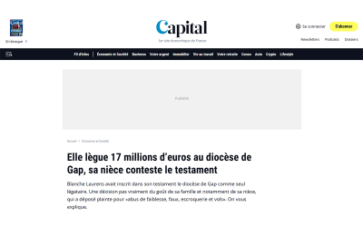 Dossier succession : Elle lègue 17 millions d’euros au diocèse de Gap, sa nièce conteste le testament