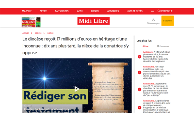 Le diocèse reçoit 17 millions d’euros en héritage d’une inconnue : dix ans plus tard, la nièce de la donatrice s’y oppose